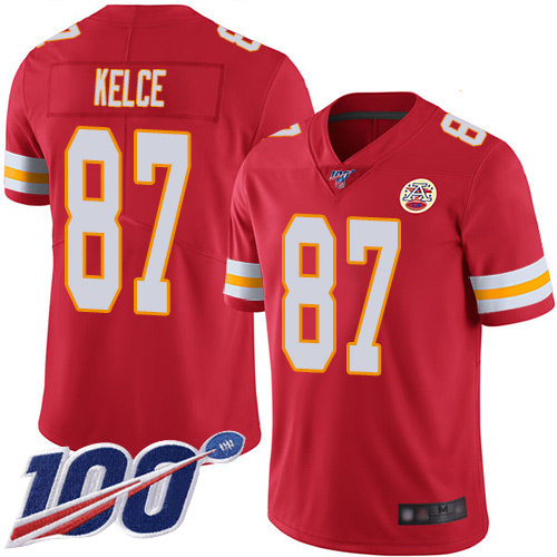 Men Kansas City Chiefs #87 Kelce Travis Red Team Color Vapor Untouchable Limited Player 100th Season Football Nike NFL Jersey->women nfl jersey->Women Jersey